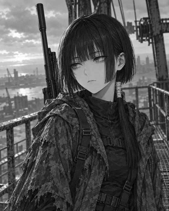 セツの顔。切りそろえた前髪の黒髪の女性